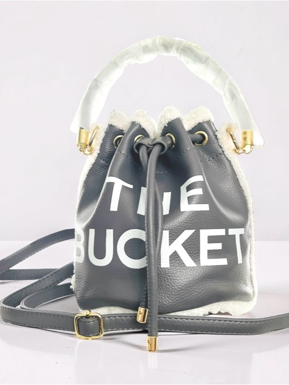 Charcoal Grey Faux Leather Bucket Bag
